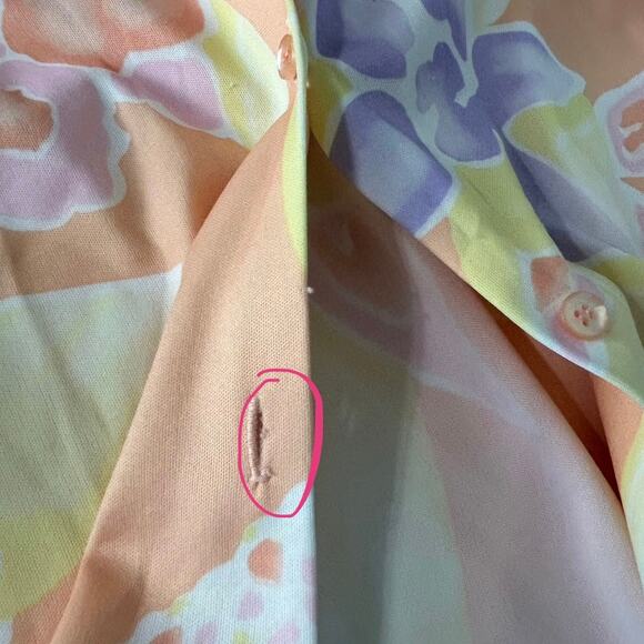 Vera Neumann Vintage Floral Tropical Top Large USA Pastel Hawaiian Top FLAW - Picture 6 of 8